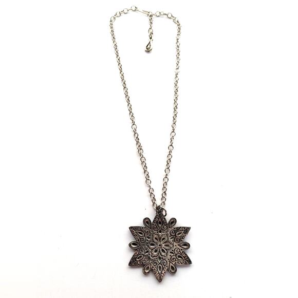 Vintage Rare Coro Signed Sterling Silver Ornate Star Pendant Chain Necklace